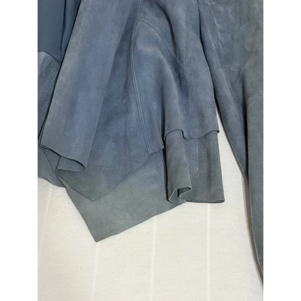 White House Black Market Blue Suede Draped Front Jacket 570209870 Womens XS